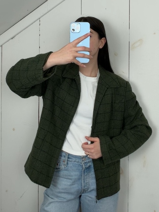 emma james Jackets & Blazers - Vintage Green Grid Check Plaid Full Zip Jacket Women’s 12 Preppy Retro 90s Y2K